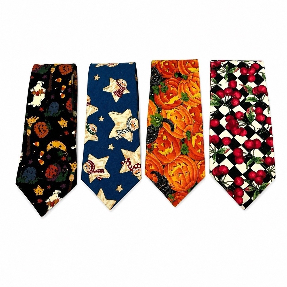 MANGO MAN Neck Ties 100% Cotton Halloween Snowmen Cherry Harlequin Handmade 4